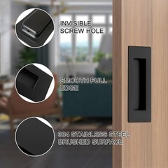 6″ Recessed Finger Flush Pulls for Pocket & Sliding Doors, Matte Black, 2 Pack