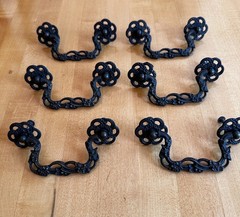6 Vintage Cast Pierced Dresser Drawer Pulls Colonial Revival/French Provincial