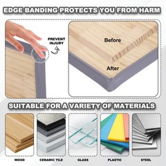 19.7ft U-Shape Edge Banding, 0.63in TPE Self Adhesive Edge Trim, Grey