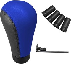 Leather Manual Transmission Shifter Knob, 5-Speed Universal Color: Black/Blue