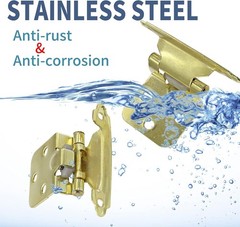 50 Pack Cabinet Hinges 1/2 Inch Overlay Brass Gold Self Closing Face Mount Steel
