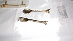 13 Vintage MidcenturyFork & Spoon Goldtone Drawer Pulls -4 1/2″Handles 3″ cent