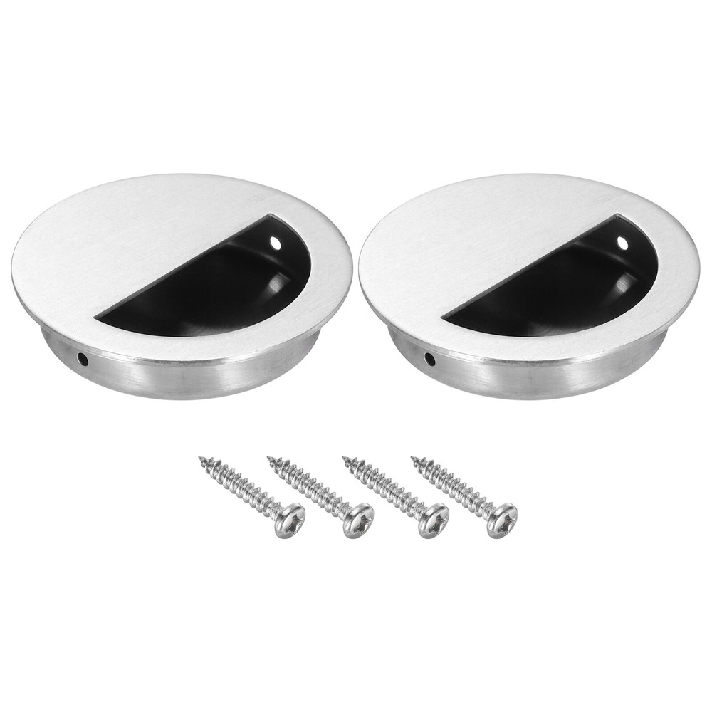 2Pcs Recessed Door Handles 2.75″ Dia Round Hidden Concealed Door Pulls Silver