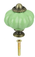 2 Brass 1.37″ JADEITE GREEN Kitchen Cabinet Drawer Knobs Depression Ceramic