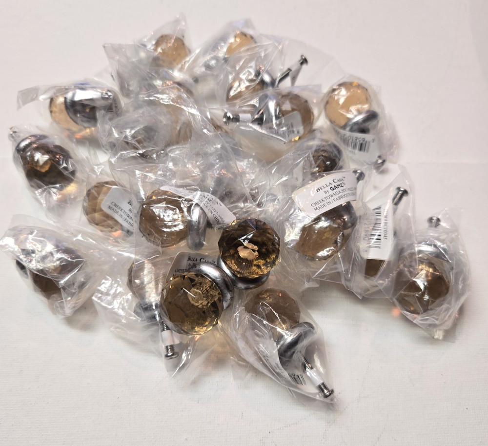 Set 24 BELLA CASA by GANZ Amber Crystal Cabinet Knobs VTG Glass Drawer Pulls