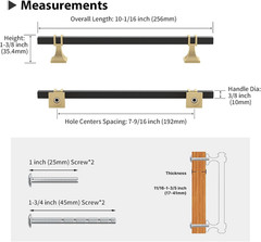 10 Pack Black and Gold Square Cabinet Pulls 7-1/2 Inch 192mm Kitchen Drawer