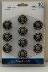 Mainstays Set of 10 Antique Brass Finish Knobs W/Hardware New