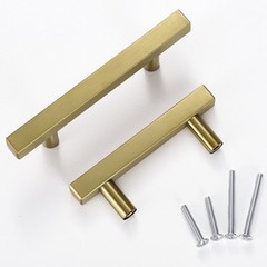 Stainless Steel Kitchen Square Cabinet Handles Gold Drawer Pulls Multi-Size