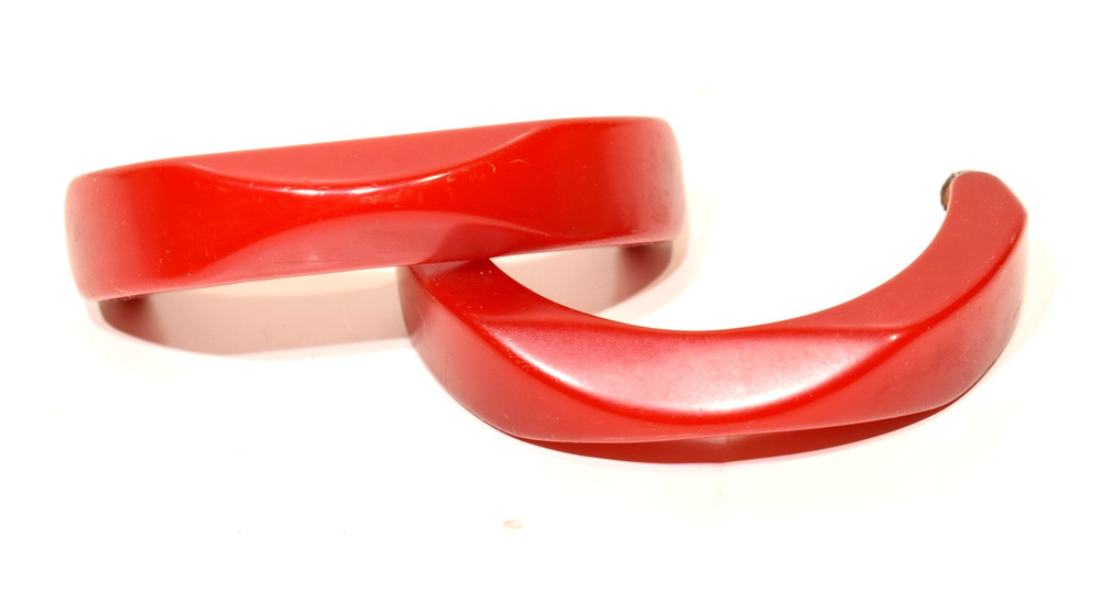 Pair of RED BAKELITE Drawer or Cabinet Pulls
