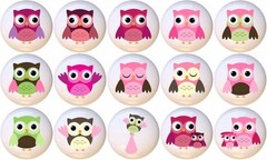 Set of 15 Baby Girl Owls by PP CERAMIC Drawer Pulls Dresser Drawer Cabinet Knobs