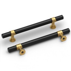 Homdiy 10 Pack Black And Gold Cabinet Handles 5 Inch Hole Centers Brushed Brass