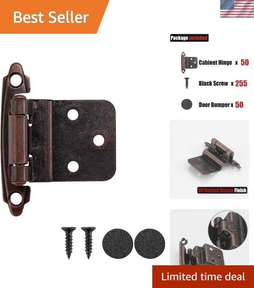 3/8 Inch Inset Cabinet Door Hinges Oil Rubbed Bronze, 50 Pack 25 Pairs Flush …