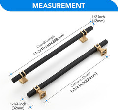 25 Pack 8-3/4 Inch Black & Gold Cabinet Handles Square Zinc-Alloy Pulls for Kitc