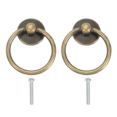 Single Hole Ring Pull 2.13×1.73″, 2 Pcs Handles with Screws, Bronze Tone