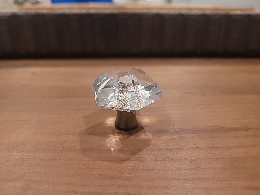 Hexagon Crystal Glass Cabinet Knob W/ Polished Chrome Base-PERIOD BRASS P31-CA3