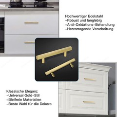 Stainless Steel Kitchen Square Cabinet Handles Brushed Gold T Bar Drawer Pulls