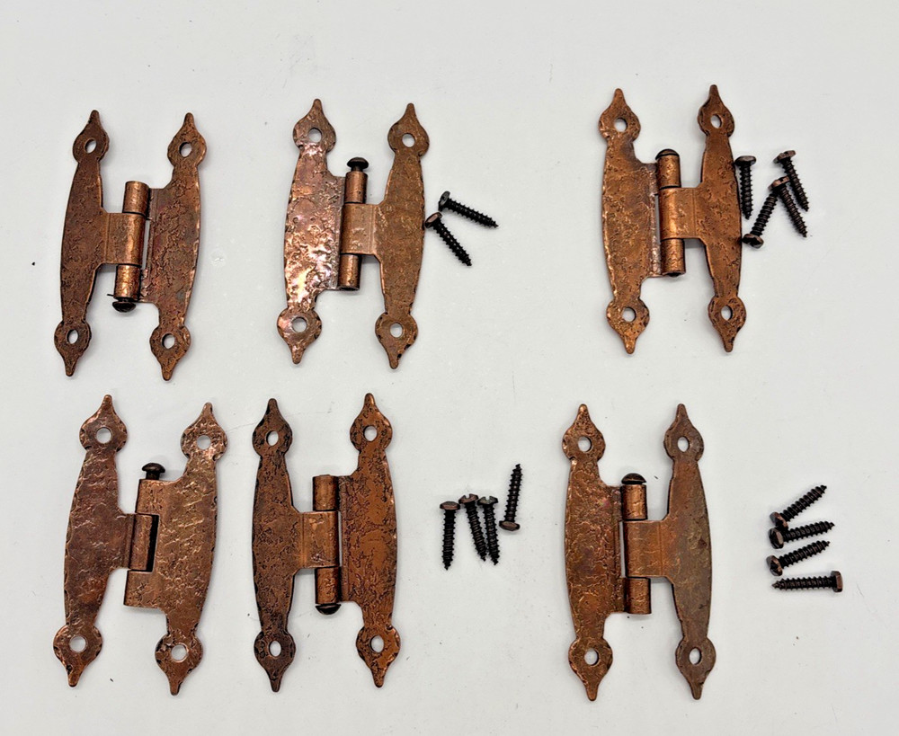 Vintage Hammered Copper-Plated H-Hinges DISTRESSED 6 Cabinet Hardware Colonial