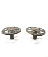 Lot of 2 Ornate Design Vintage Cast Iron Round Knobs Hardware Victorian
