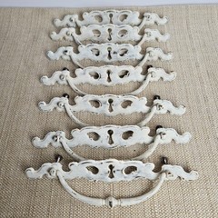 Vtg Distressed French Provincial Drawer Pulls White Shabby Chic 5 1/4″ C to C