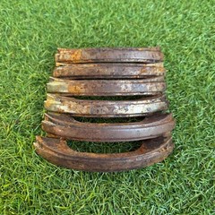 6 Antique Drawer Pull with Rust Dresser Drawers Art Deco Mid-century Scalloped