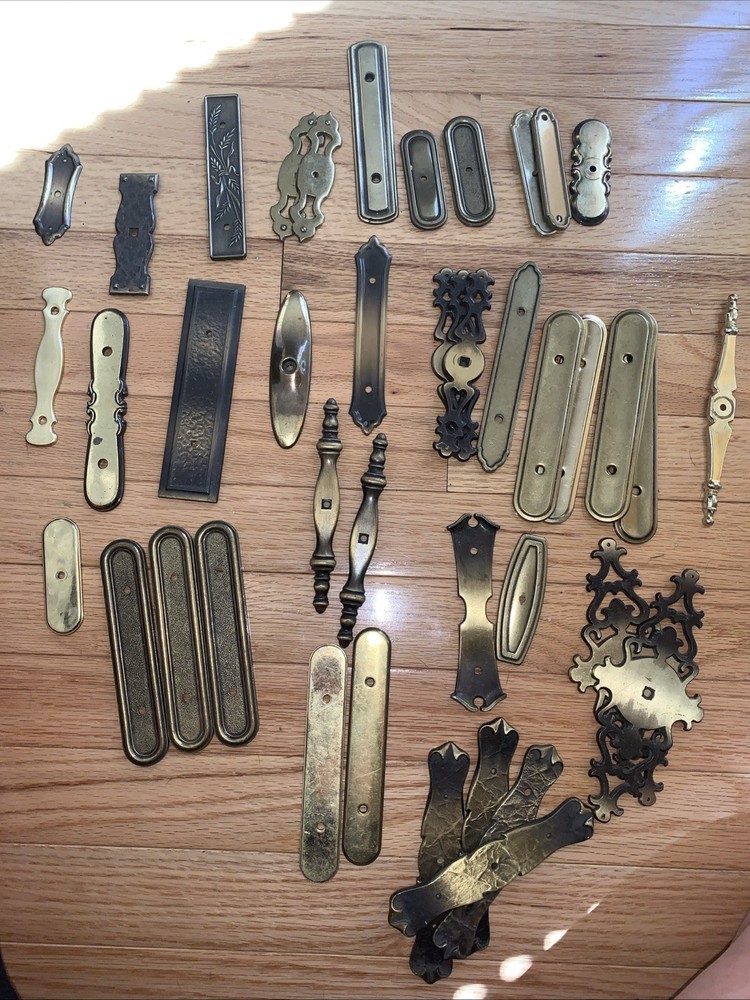 Lot Vtg polished Brass Bronze Drawer Cabinet Back Plates Gold Dresser 43