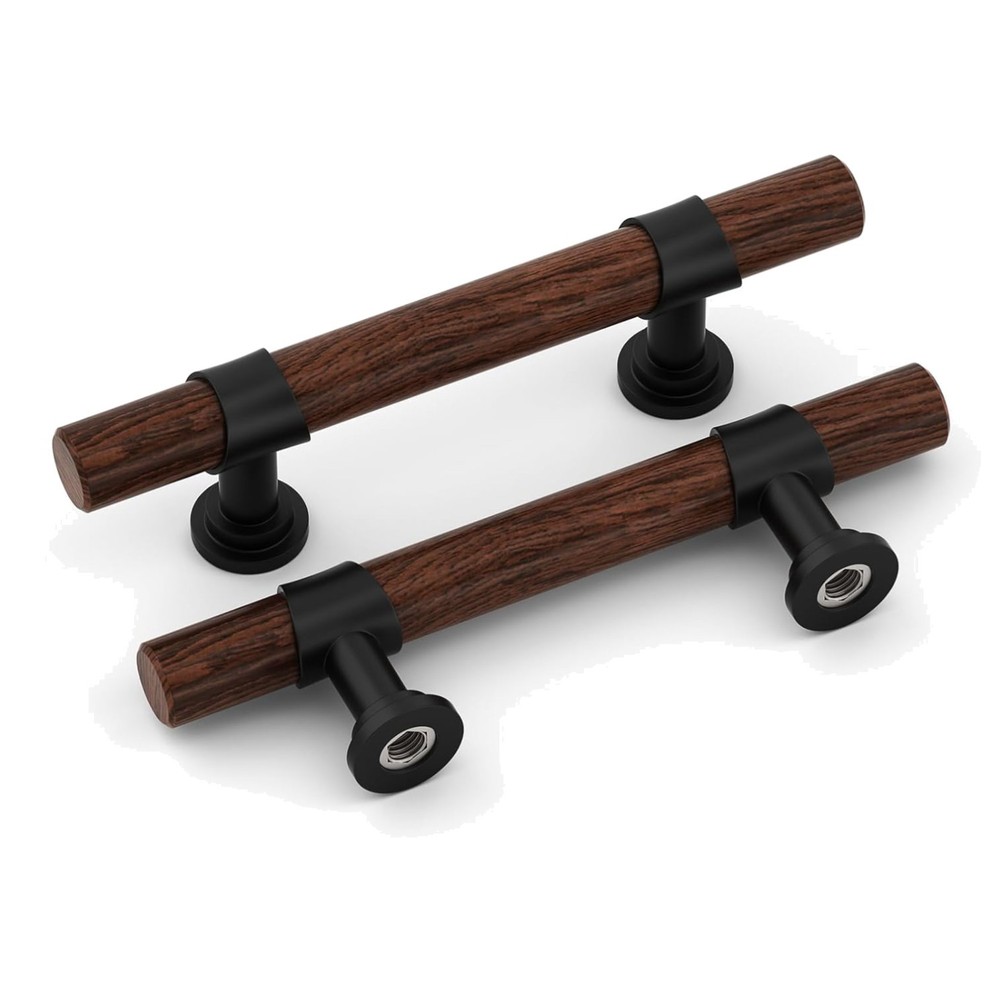 Modern Black Walnut Wood Grain Drawer Pulls – 10 Pack
