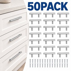 50Pcs 6Inch Brushed Stainless Steel T Bar Pulls Silver Cabinet Drawer Hardware