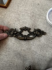 Vintage Antique Ornate Drop Bail Handle Metal French Drawer 6 pulls 6.5” 3.5”CtC