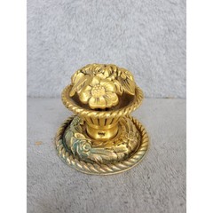 Vintage Brass Floral Door Knob with Embossed Backplate Spain 2.5” – Tarnished