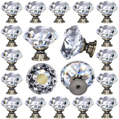 Set of 12 Crystal Cabinet Knobs – Polished Glass Drawer Pulls with Bronze Base