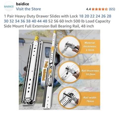 Baidice 1 Pair Heavy Duty Drawer Slides w/ Lock 48in – 500lb Load Full Extension