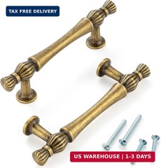 10 Pack 3 Inch Hole Centers, Antique Brass Cabinet Pulls Vintage Brass Cabinet H