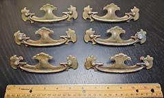 Set of 6 Vintage Brass Cabinet Cupboard Dresser Furniture Drawer Pulls 5.5 in