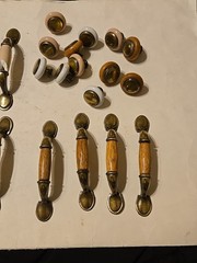 Vintage Porcelain Wood Brass Drawer Pull Assorted 5″ Handles Knobs Lot Of 24