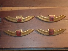 Lot of 4 Art Deco Copper Brass Drawer Handles Pulls Red Plastic Accent