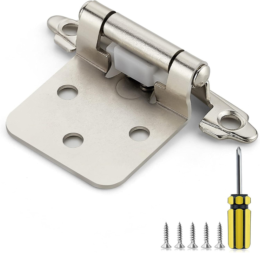 50 Pack 25 Pairs 1/2 Inch Overlay Cabinet Door Hinges Kitchen Satin Nickel Semi-