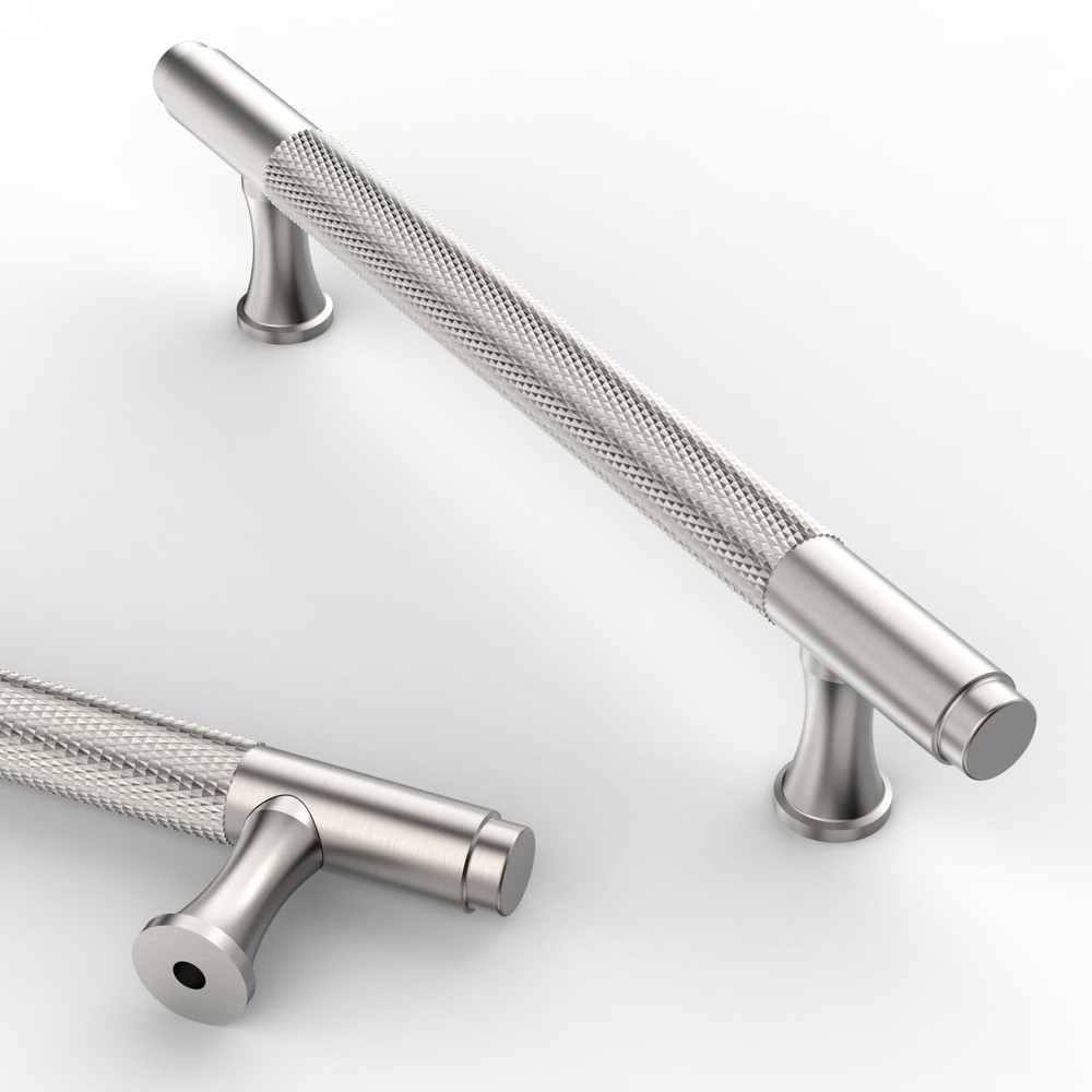 10 PCS 5 Inch 128mm Knurled Brushed Satin Nickel Kitchen Cabinet Handles