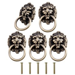 5pcs Drawer Lion Head Pull, Single Hole Cabinet Handle Classic Vintage Style …