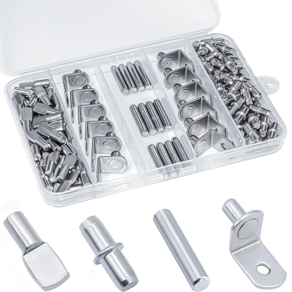 120Pcs Shelf Pins Kit 4 Styles Nickel Plated Support Pegs