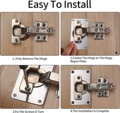 8 Pcs Cabinet Hinges Repair Plates, Doors Hinge Kit Silver