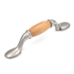 First Family 3 Inch Pull Satin Chrome With Oak Wood Inset Handle