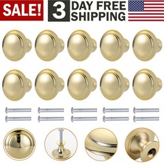 10PCS Gold Cabinet Knobs Brushed Brass Door Round Pulls Dresser Drawer Handles