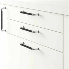 New IKEA Bjarred Handle Stainless Steel Black Leather 1 Pack- 2 Handles- 6 7/8″
