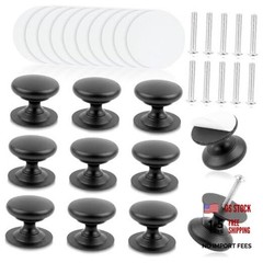 10 Pcs Black Round Cabinet Knobs,30mm Aluminum Alloy Stick-on & Screw-in