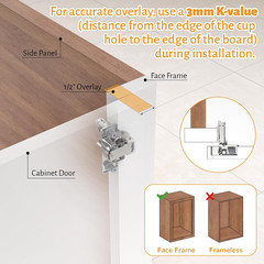 60 Pack 1/2″ Overlay 3D Soft Close Concealed Hinge for Face Frame Door, Self Clo