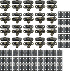 Antrader 40Pcs Mini Box Hinges, 20 Sets Antique Right Latch Hasp for Wood Jewelr