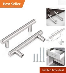 Modern 3 Inch Hole Centers Kitchen Cabinet Handles – 30 Pack in Brushed Nickel