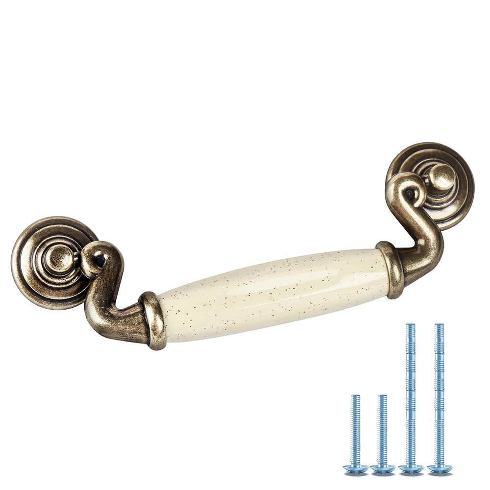 4 Pack 4 1/2″ Drop Handle Ceramic Drawer Pull Antique Bronze Dresser Pull for…