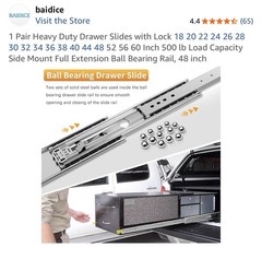Baidice 1 Pair Heavy Duty Drawer Slides w/ Lock 48in – 500lb Load Full Extension