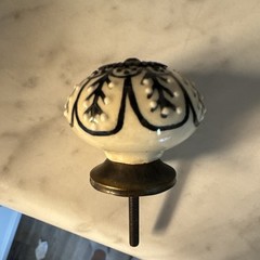 Set of 4 White Black Floral Ceramic Cabinet Knobs Antique Bronze Base 1.5in